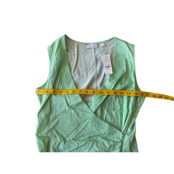 New York & Company Green Polka Dot Wrap Sleeveless Stretch Top S - Picture 5 of 6